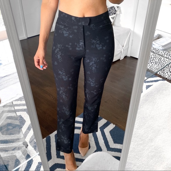 🖤 CLASSIC BLACK GREY FLORAL STRAIGHT LEG HIGH WAIST PANTS! - Picture 4 of 9